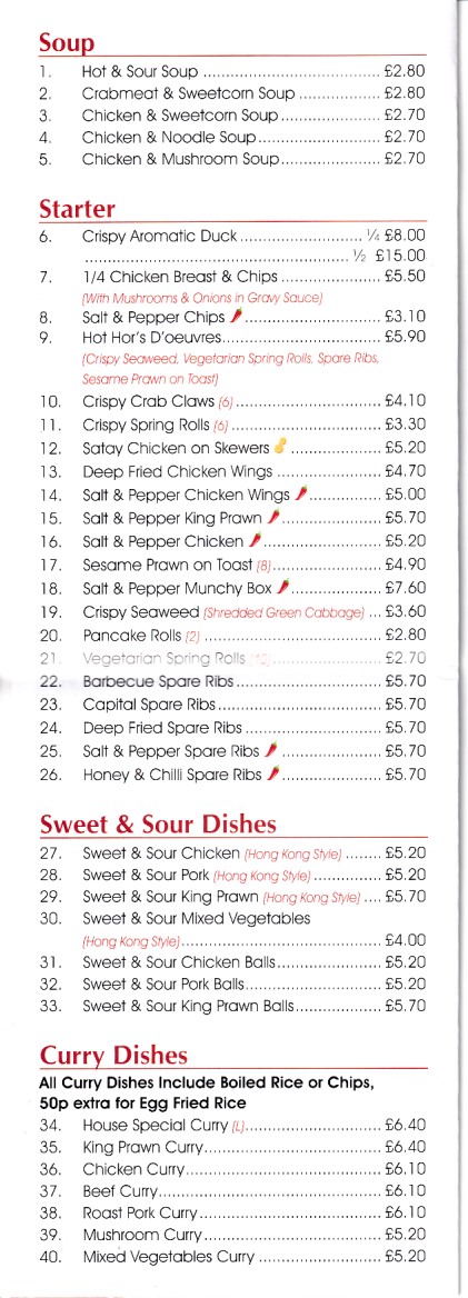Menu of Mayfair Garden, Chinese Takeaway in Tylerston, Ferndale.