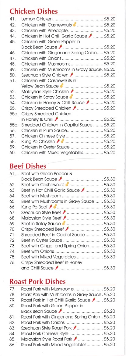 Menu of Mayfair Garden, Chinese Takeaway in Tylerston, Ferndale.