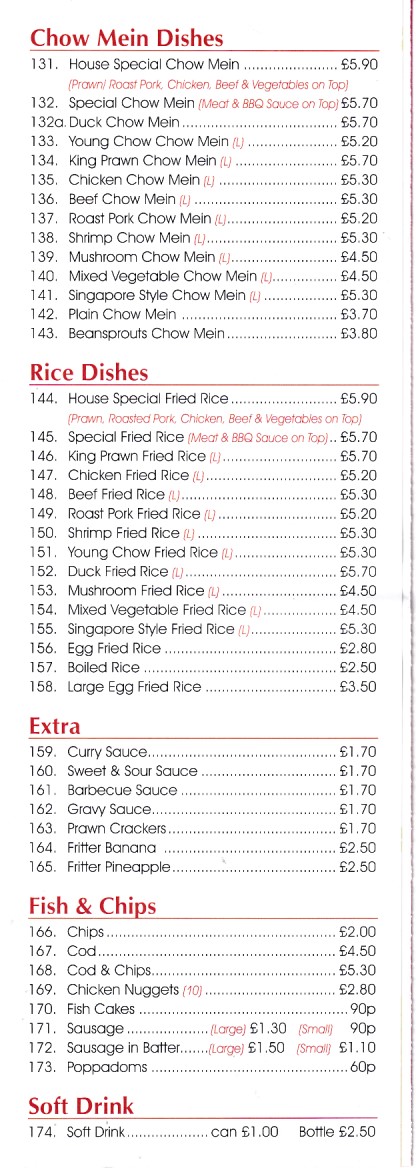 Menu of Mayfair Garden, Chinese Takeaway in Tylerston, Ferndale.