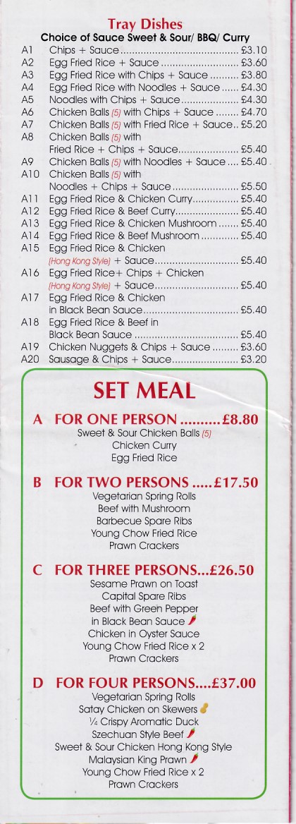Menu of Mayfair Garden, Chinese Takeaway in Tylerston, Ferndale.