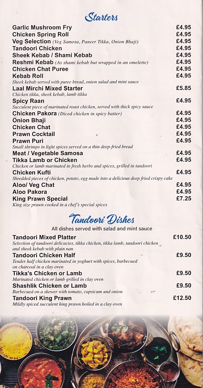 Menu of Laal Mirchi, Indian takeaway Aberdare