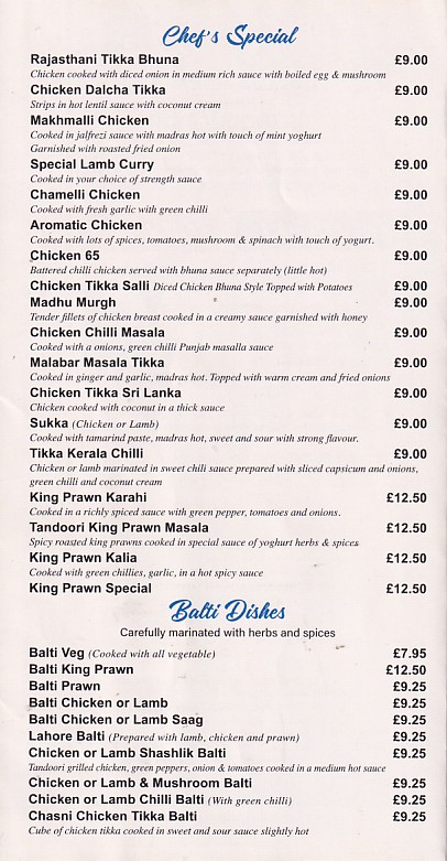 Menu of Laal Mirchi, Indian takeaway Aberdare