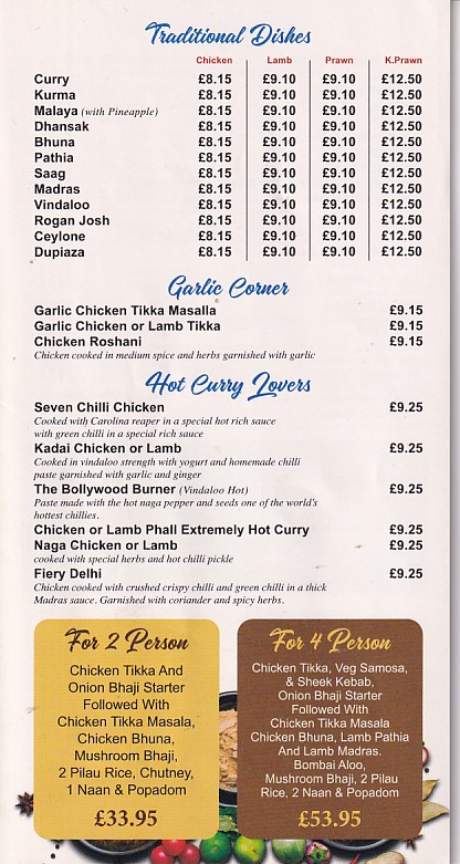 Menu of Laal Mirchi, Indian takeaway Aberdare