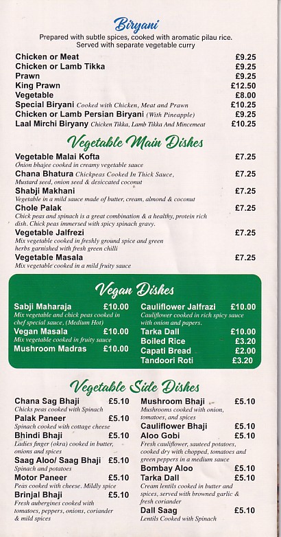 Menu of Laal Mirchi, Indian takeaway Aberdare
