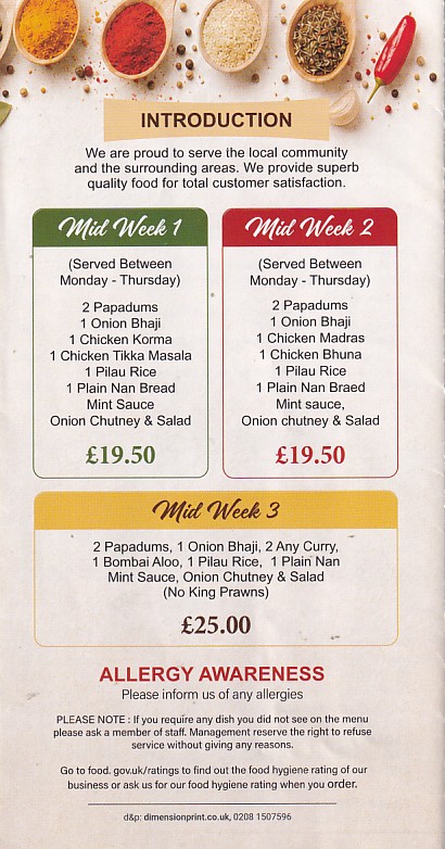 Menu of Laal Mirchi, Indian takeaway Aberdare