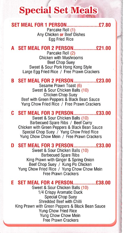 Menu of of Wok U Like Abercwmboi, Chinese Takeaway