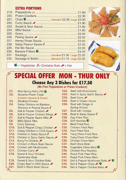 Menu of Golden Wok, Chinese Takeaway in Abercynon