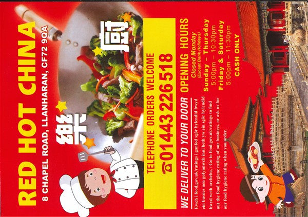 Menu of Red Hot China Llanharan