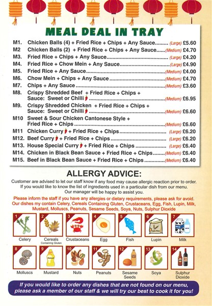 Menu of Red Hot China Llanharan